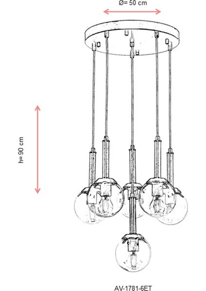 AV-60216-6ET Eskitme Kaplama Modern Avize E27 Metal Cam 50cm fırsatları