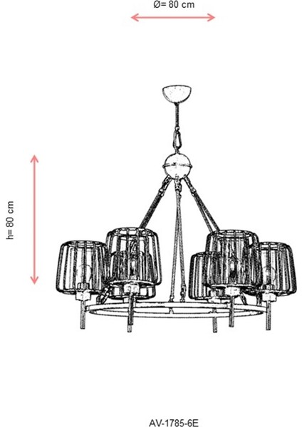 AV-60220-6E Eskitme Kaplama Modern Avize E27 Metal Cam 80cm