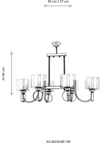 AV-65218-6E-YM Eskitme Kaplama Modern Avize E27 Metal Cam 85x57cm