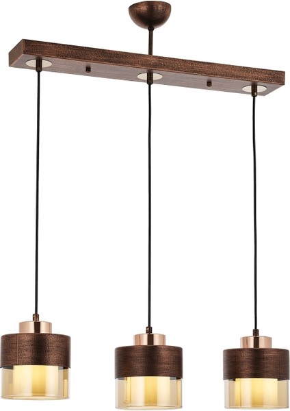 AV-60193-3Y-CPR Bakır Patina Boyalı Modern Avize E27 Metal Cam 70x15cm
