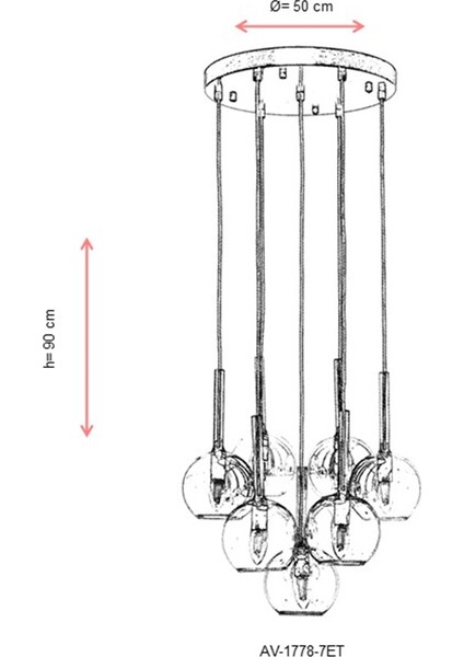 AV-60213-7ET Eskitme Kaplama Modern Avize E27 Metal Cam 50cm