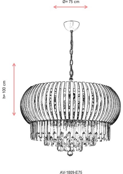 AV-60234-E75 Eskitme Kaplama Klasik Avize E27 Metal Cam Kristal 75cm fırsatları