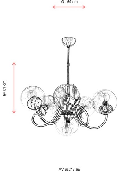 AV-65217-6E Eskitme Kaplama Modern Avize E27 Metal Cam 60cm