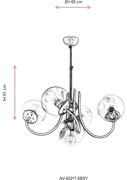 AV-65217-5BSY Eskitme/Siyah Boyalı Modern Avize E27 Metal Cam 60cm