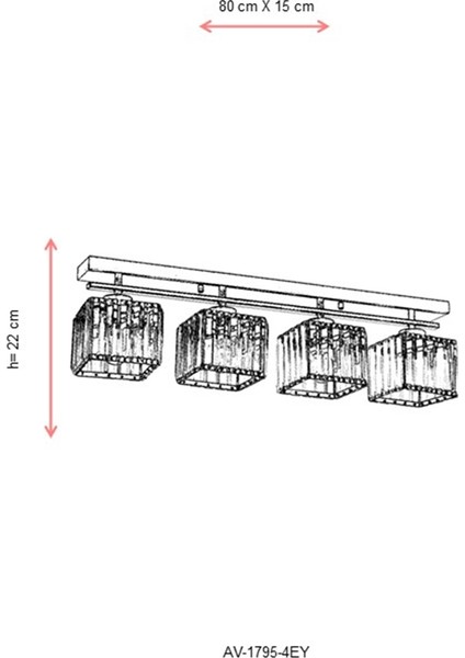 AV-60230-4EY Eskitme Kaplama Modern Avize E27 Metal Kristal 80x15cm
