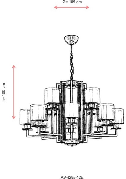 AV-60190-12E Eskitme Kaplama Modern Avize E27 Metal Cam 105cm
