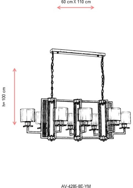 AV-60190-8E-YM Eskitme Kaplama Modern Avize E27 Metal Cam 110x60cm