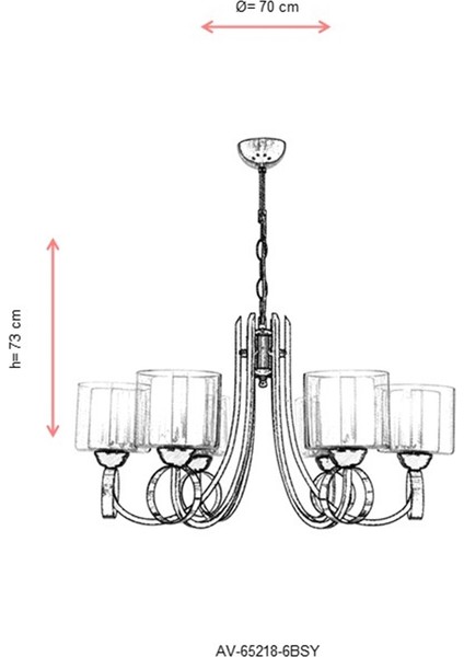 AV-65218-6BSY Eskitme/Siyah Boyalı Modern Avize E27 Metal Cam 70cm