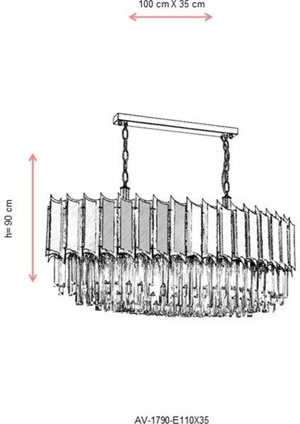 AV-60225-E110X35 Eskitme Kaplama Modern Avize E27 Metal Kristal 110x35cm