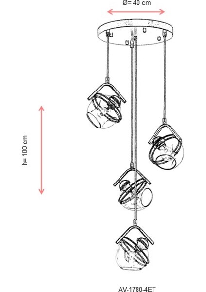 AV-60215-4ET Eskitme Kaplama Modern Avize E27 Metal Cam 40cm indirimleri