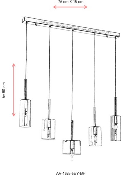 AV-60043-5EY-BF Eskitme Kaplama Modern Avize E14 Metal Cam Kristal 70x15cm