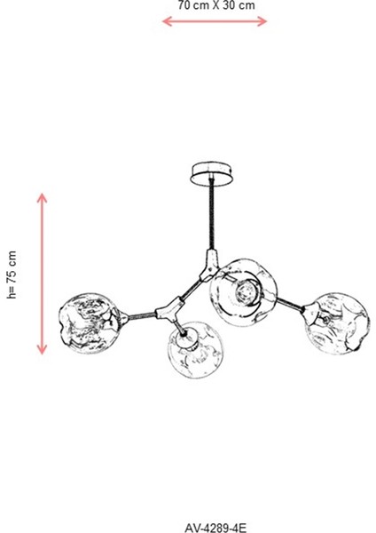 AV-60194-4E Eskitme Kaplama Modern Avize E27 Metal Cam 70x30cm