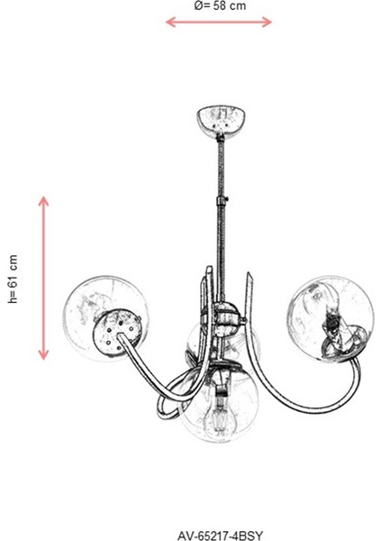 AV-65217-4BSY Eskitme/Siyah Boyalı Modern Avize E27 Metal Cam 58cm