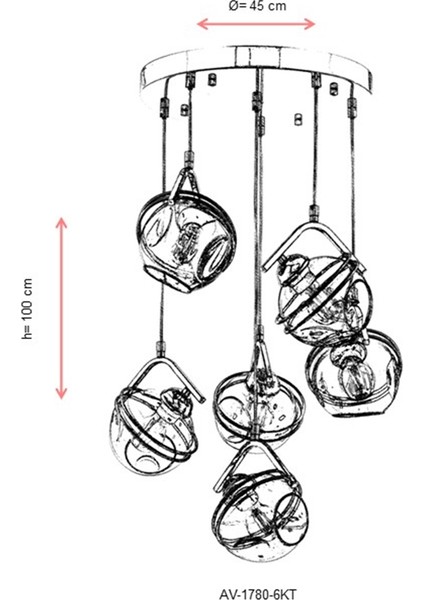 AV-60215-6KT Krom Kaplama Modern Avize E27 Metal Cam 45cm