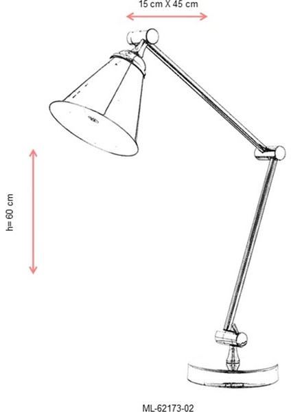 ML-62173-02 Krom Kaplama Masa Lambası E27 Metal 45x15cm