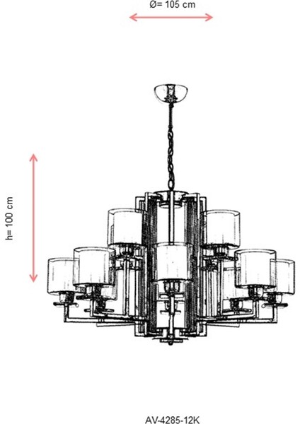 AV-60190-12K Krom Kaplama Modern Avize E27 Metal Cam 105cm