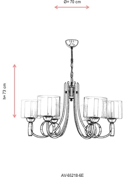 AV-65218-6E Eskitme Kaplama Modern Avize E27 Metal Cam 70cm