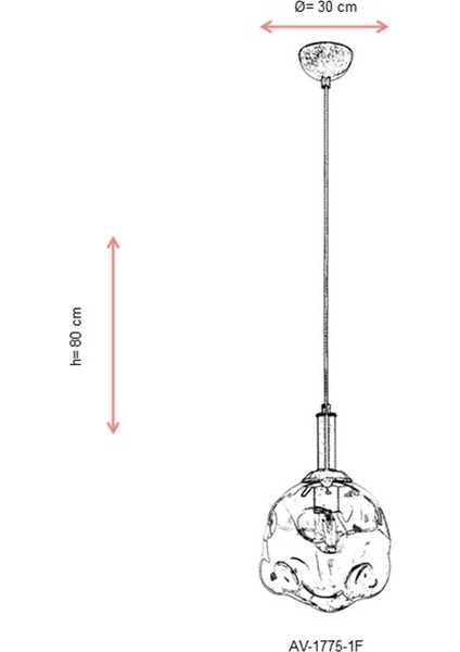 AV-60210-1F Eskitme Kaplama Modern Avize E27 Metal Cam 30cm