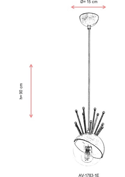 AV-60218-1E Eskitme Kaplama Modern Avize E27 Metal Cam 15cm