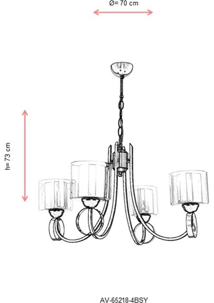 AV-65218-4BSY Eskitme/Siyah Boyalı Modern Avize E27 Metal Cam 70cm