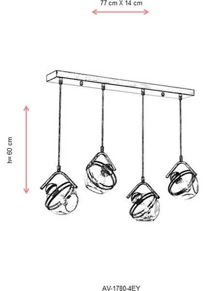 AV-60215-4EY Eskitme Kaplama Modern Avize E27 Metal Cam 77x14cm fırsatları