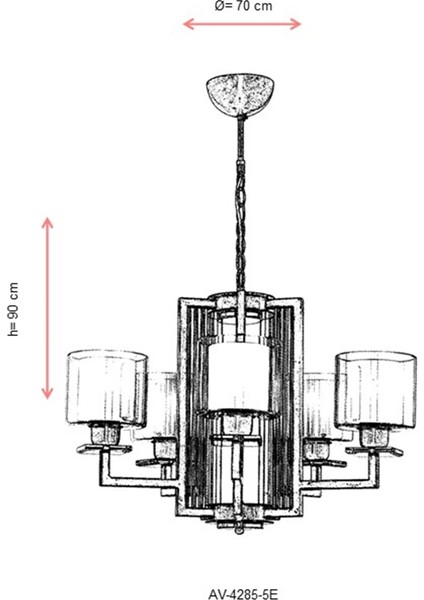 AV-60190-5E Eskitme Kaplama Modern Avize E27 Metal Cam 70cm