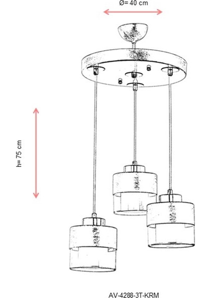 AV-60193-3T-KRM Krem Boyalı Modern Avize E27 Metal Cam 40cm