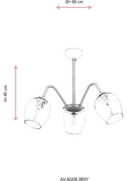 AV-65238-3BSY Siyah Boyalı Modern Avize E27 Metal Cam 60cm modelleri