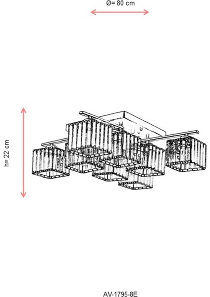 AV-60230-8E Eskitme Kaplama Modern Avize E27 Metal Kristal 80cm fiyatları