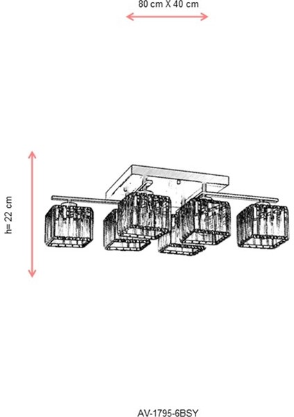 AV-60230-6BSY Siyah Boyalı Modern Avize E27 Metal Kristal 80x40cm fiyatları