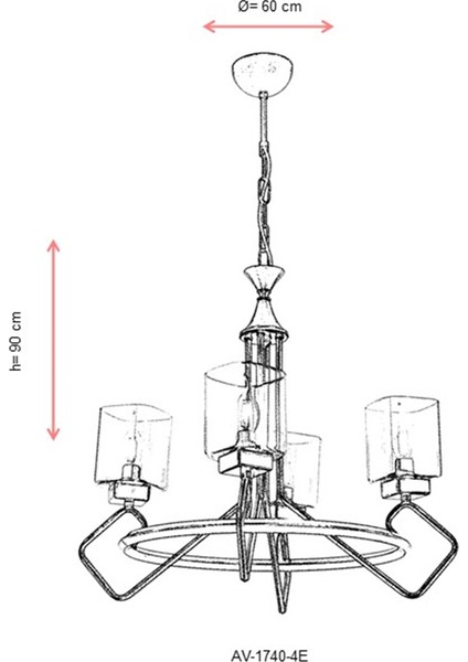 AV-60135-4E Eskitme Kaplama Modern Avize E14 Metal Cam 60cm