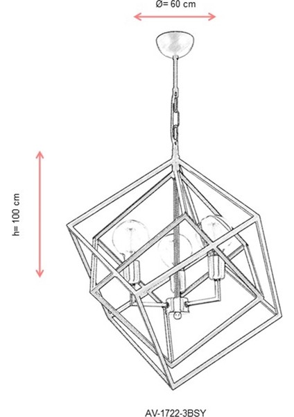 AV-60117-3BSY Siyah Boyalı Modern Avize E27 Metal 60cm modelleri