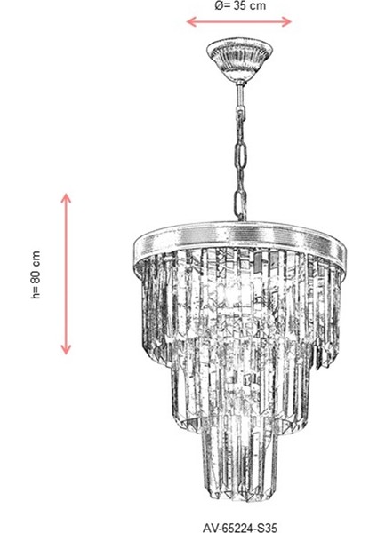 AV-65224-S35 Sarı Kaplama Modern Avize E14 Metal Kristal 35cm