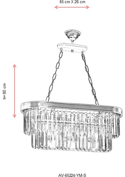 AV-65224-YM-S Sarı Kaplama Modern Avize E14 Metal Kristal 65x26cm