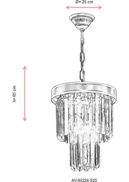 AV-65224-S25 Sarı Kaplama Modern Avize E14 Metal Kristal 25cm