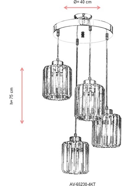 AV-65230-4KT Krom Kaplama Modern Avize E27 Metal Kristal 40cm modelleri