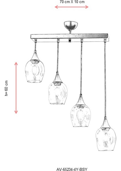 AV-65234-4Y-BSY Siyah Boyalı Modern Avize E27 Metal Cam 70x10cm modelleri