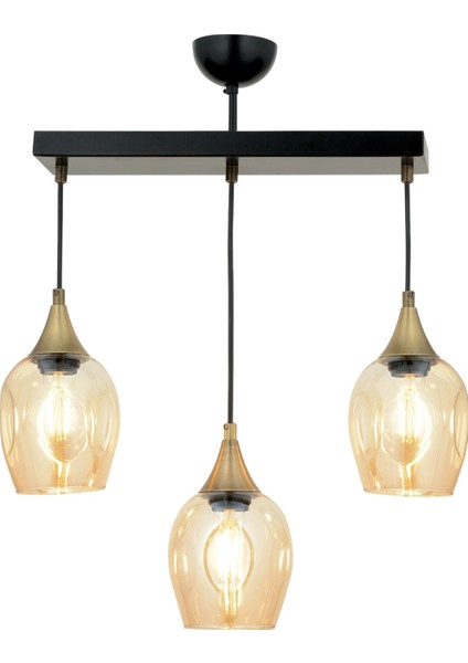 AV-65234-3Y-BSY Siyah Boyalı Modern Avize E27 Metal Cam 60x10cm fiyatları