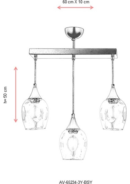 AV-65234-3Y-BSY Siyah Boyalı Modern Avize E27 Metal Cam 60x10cm modelleri