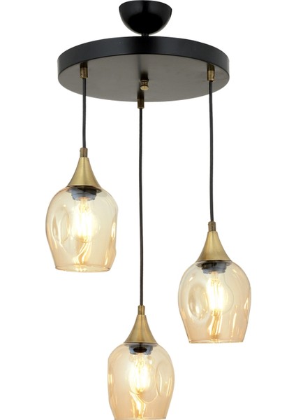 AV-65234-3T-BSY Siyah Boyalı Modern Avize E27 Metal Cam 40cm