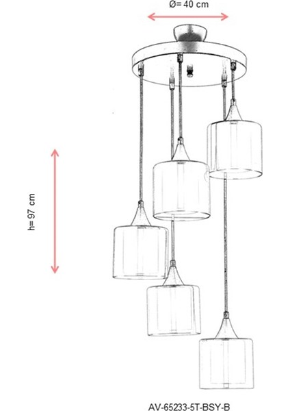 AV-65233-5T-BSY-B Siyah Boyalı Modern Avize E27 Metal Cam 40cm modelleri