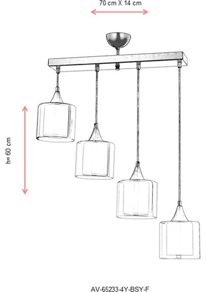 AV-65233-4Y-BSY-F Siyah Boyalı Modern Avize E27 Metal Cam 70x14cm