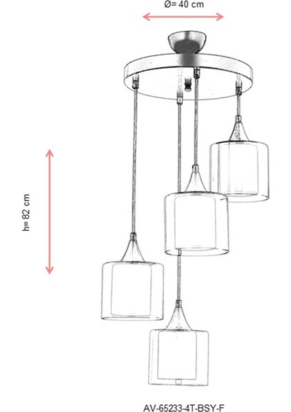 AV-65233-4T-BSY-F Siyah Boyalı Modern Avize E27 Metal Cam 40cm modelleri