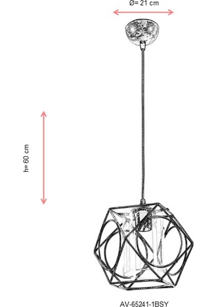 AV-65241-1BSY Siyah Boyalı Modern Avize E27 Metal Cam 21cm