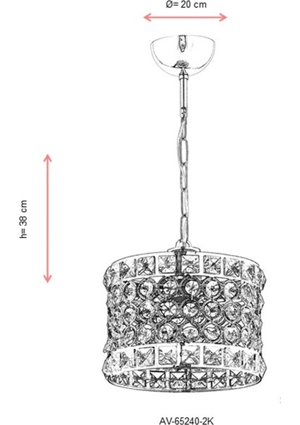 AV-65240-2K Krom Kaplama Modern Avize E27 Metal Kristal 20cm