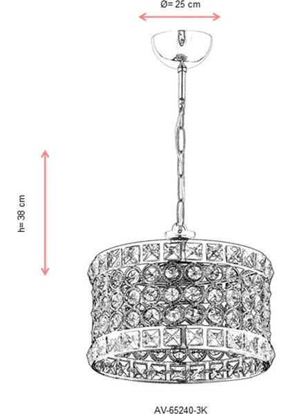 AV-65240-3K Krom Kaplama Modern Avize E27 Metal Kristal 25cm modelleri