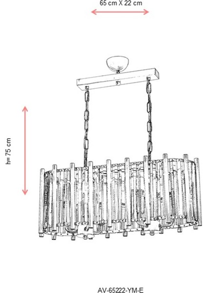 AV-65222-YM-E Eskitme Kaplama Modern Avize E14 Metal Kristal 65x22cm modelleri