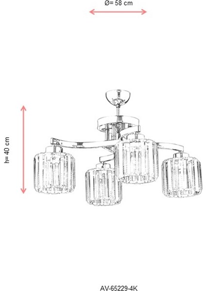 AV-65229-4K Krom Kaplama Modern Avize E27 Metal Kristal 58cm