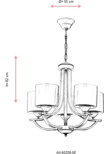 AV-65228-5E Eskitme Kaplama Modern Avize E27 Metal Cam 55cm