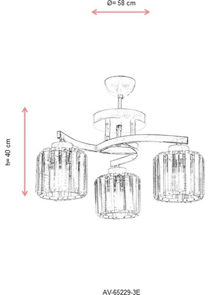 AVONNI AV-65229-3E Eskitme Kaplama Modern Avize E27 Metal Kristal 58cm